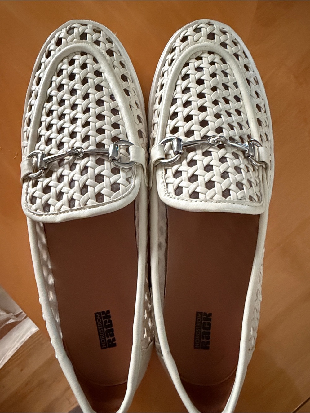 Woven Slip-On Loafers with Silver Bit in White
